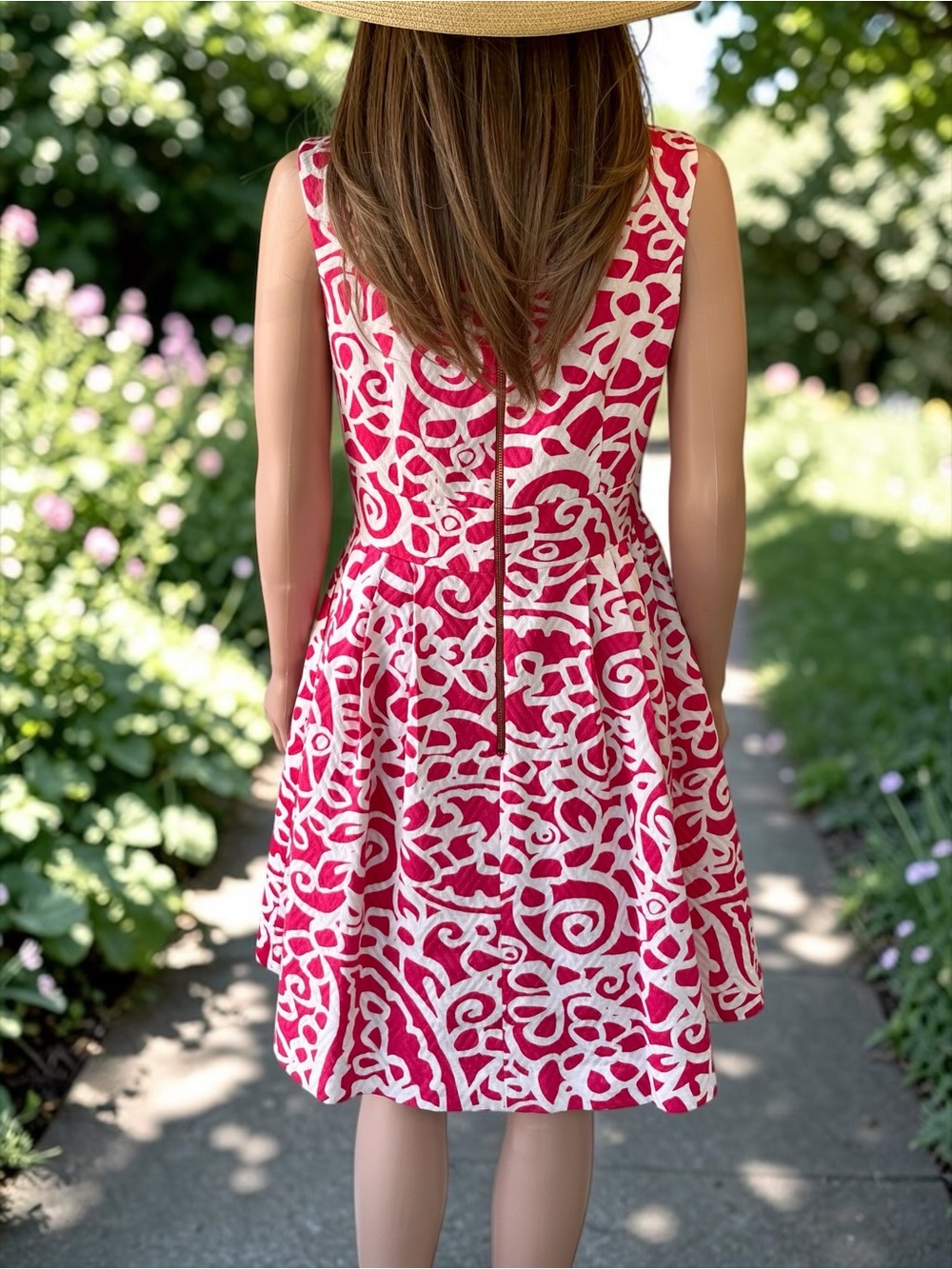 Just Taylor Dress Women’s 6 Pink White Cotton Fit & Flare Tie Waist Pockets - Picture 7 of 8